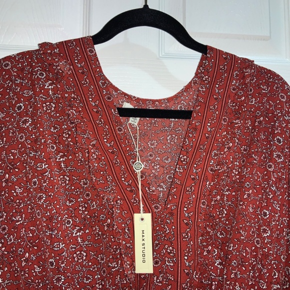 MAX STUDIO Ditzy Floral Balloon sleeve Tiered Peasant Dress Sz XL New - Picture 5 of 12